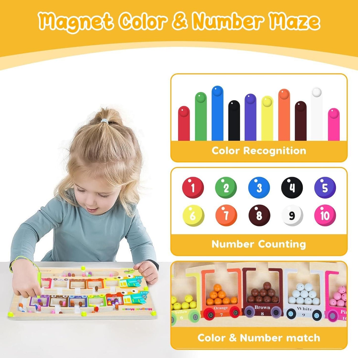 Magnetic Color & Number Maze Montessori Wooden Puzzle Game Board